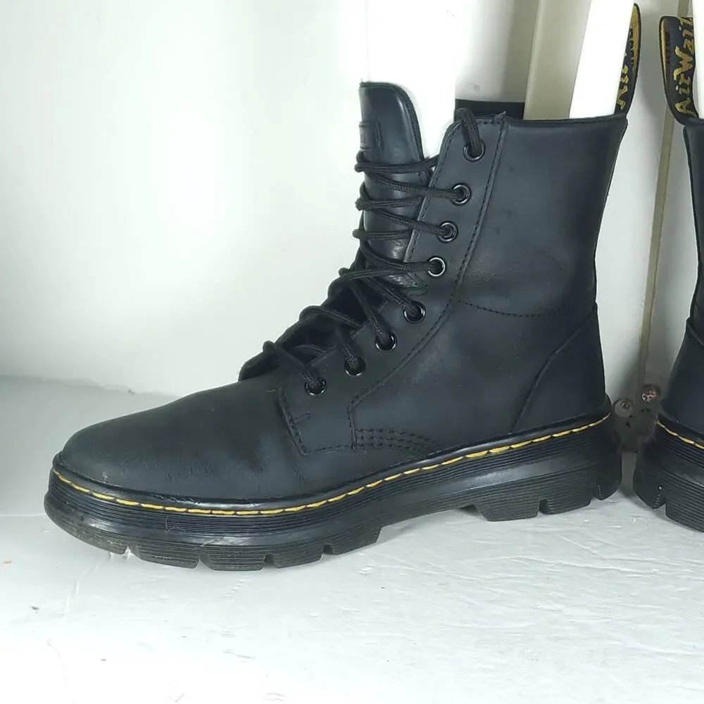 Dr. Martens Combs US M8/L9 Black Leather 8 Eyelets Lace-Up Ankle Combat Boots
